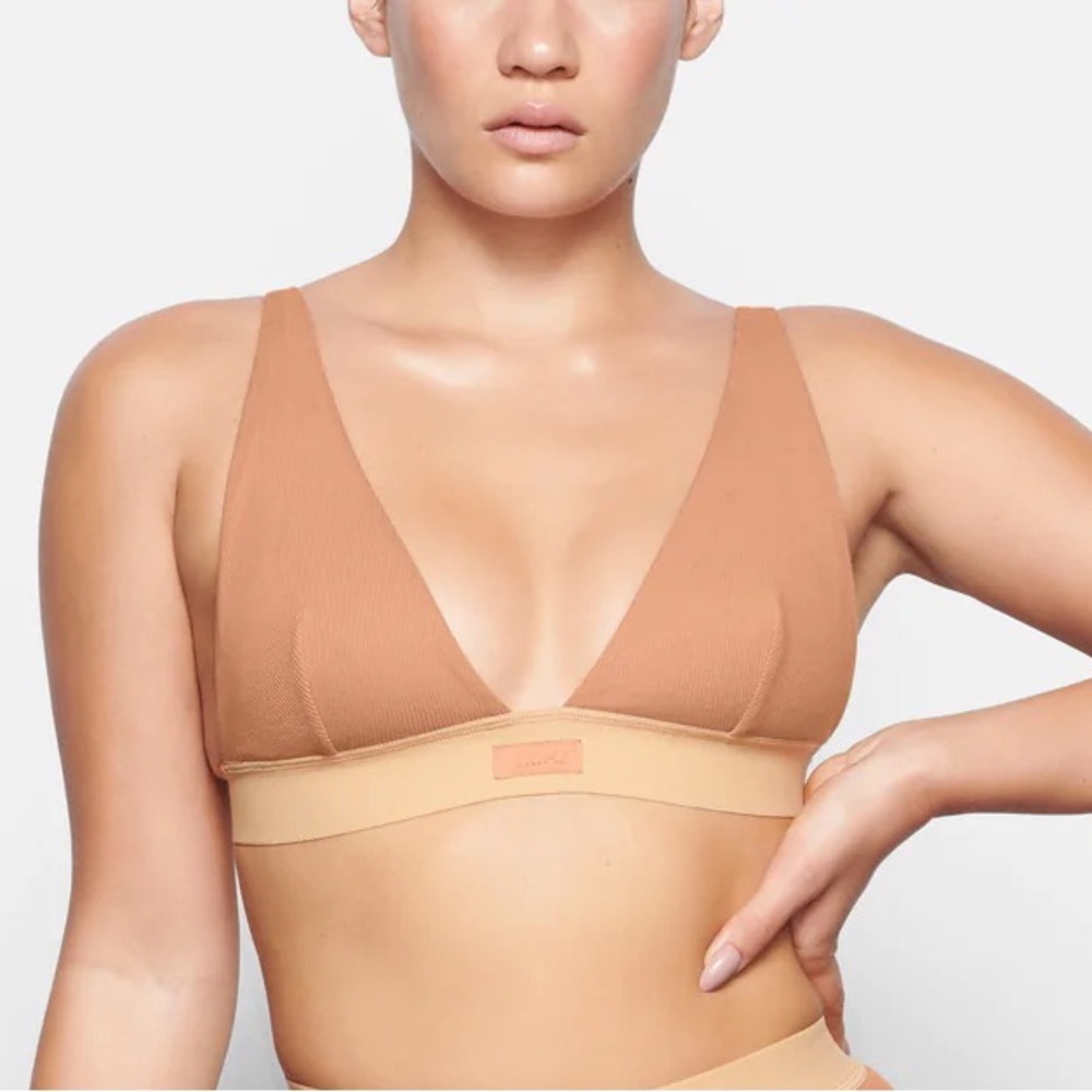 NWT SKIMS Cotton Plunge Bralette, Sedona